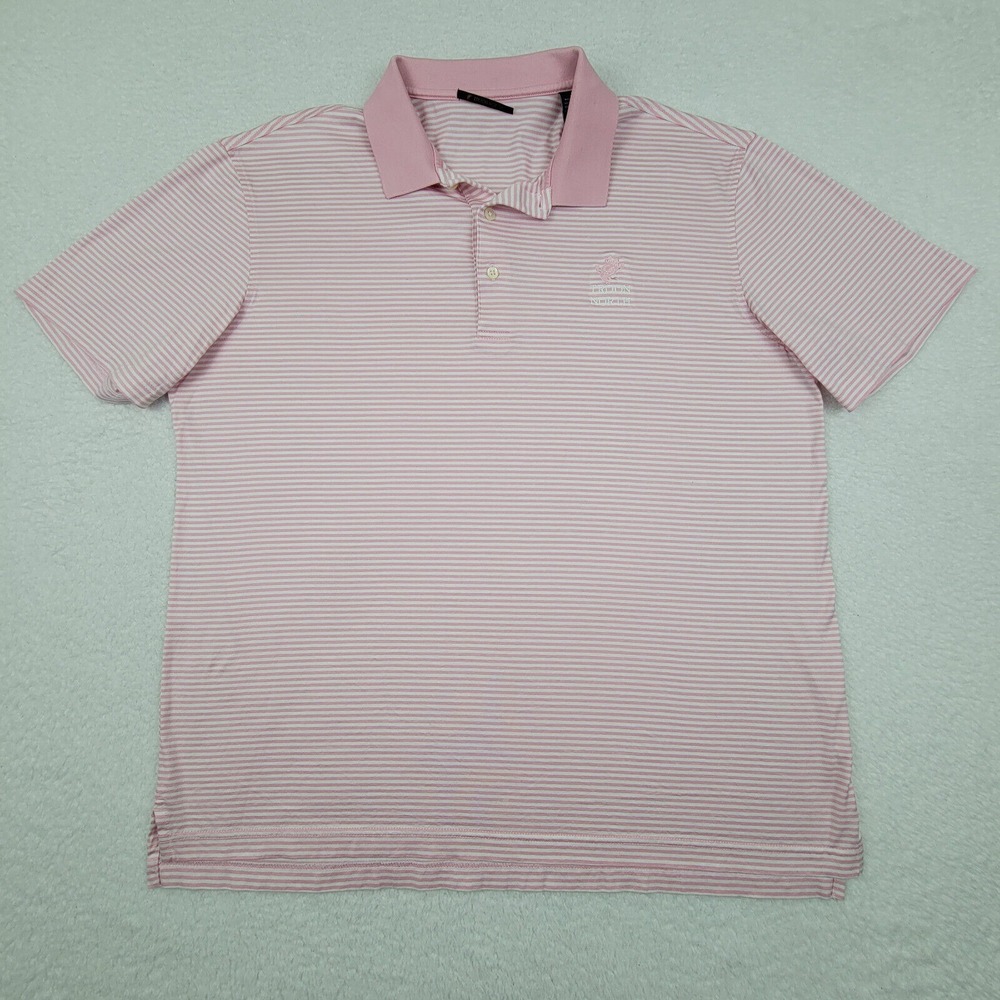 Troon North Golf Polo Short Sleeve‎ Shirt Mens Large L Pink White Stripes Cotton